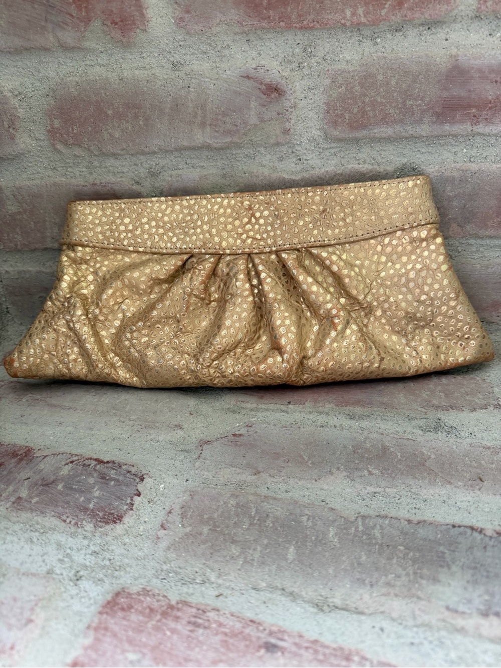 Vintage Lauren Merkin Metallic Gold Textured Clutch Bag